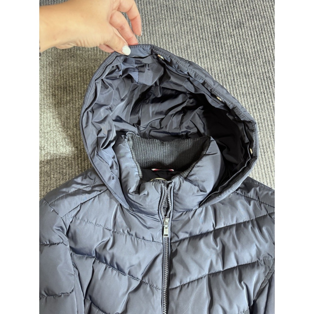 Tommy Hilfiger Women's Navy Blue Hooded Long Puffer Coat Zip XL - Picture 7 of 12